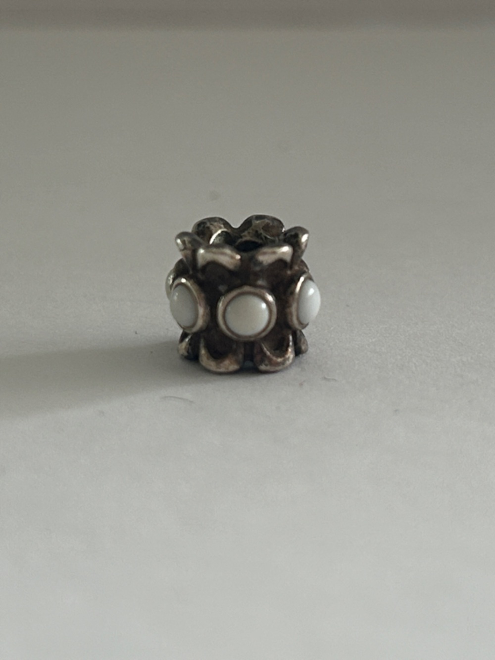 PANDORA FORGET ME NOT WHITE AGATE CHARM STERLING SILVER